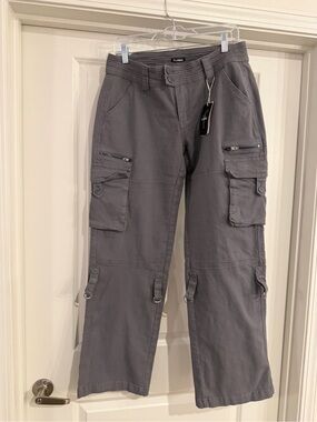 Flannel Cargo Wide-Leg Pants in Gray